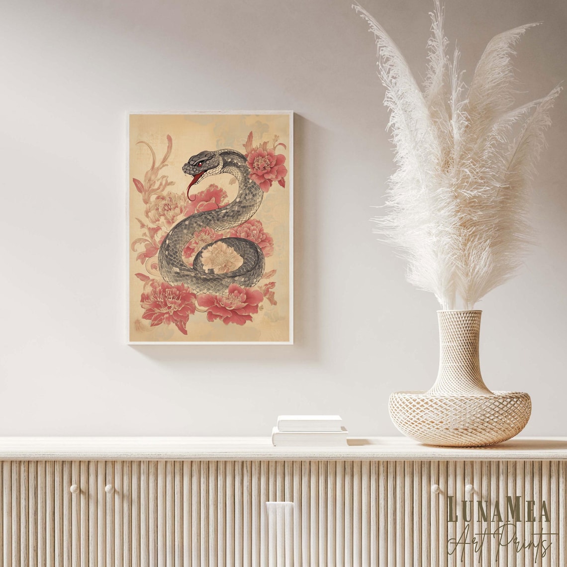 Year Of The Snake 2025 Chinese Zodiac Black Serpent Red Peony Art Poster - Image 2