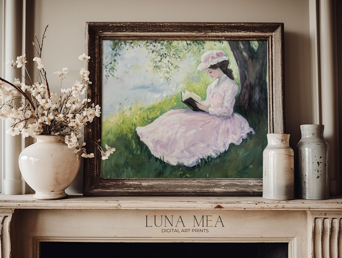 Light Academia Woman Reading Under Tree Vintage Impressionist Book Lover Poster - Image 3