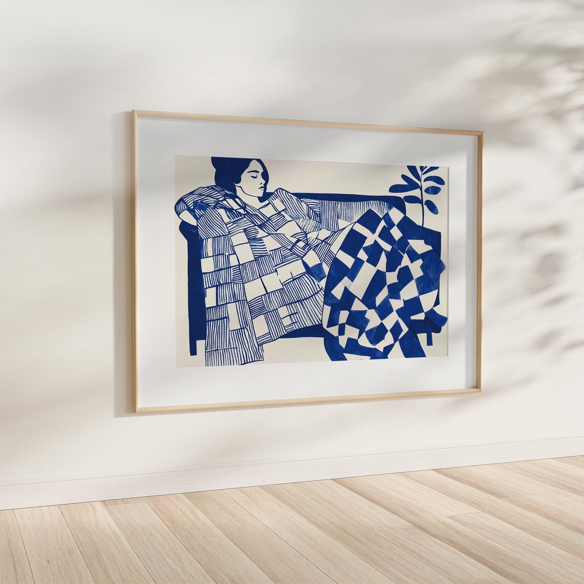 Electric Blue Abstract Modern Woman Relaxing On Sofa Art Print - Image 4