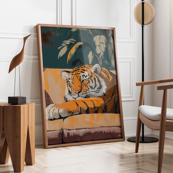 Relaxed Tiger, Stylish Wildlife Illustration