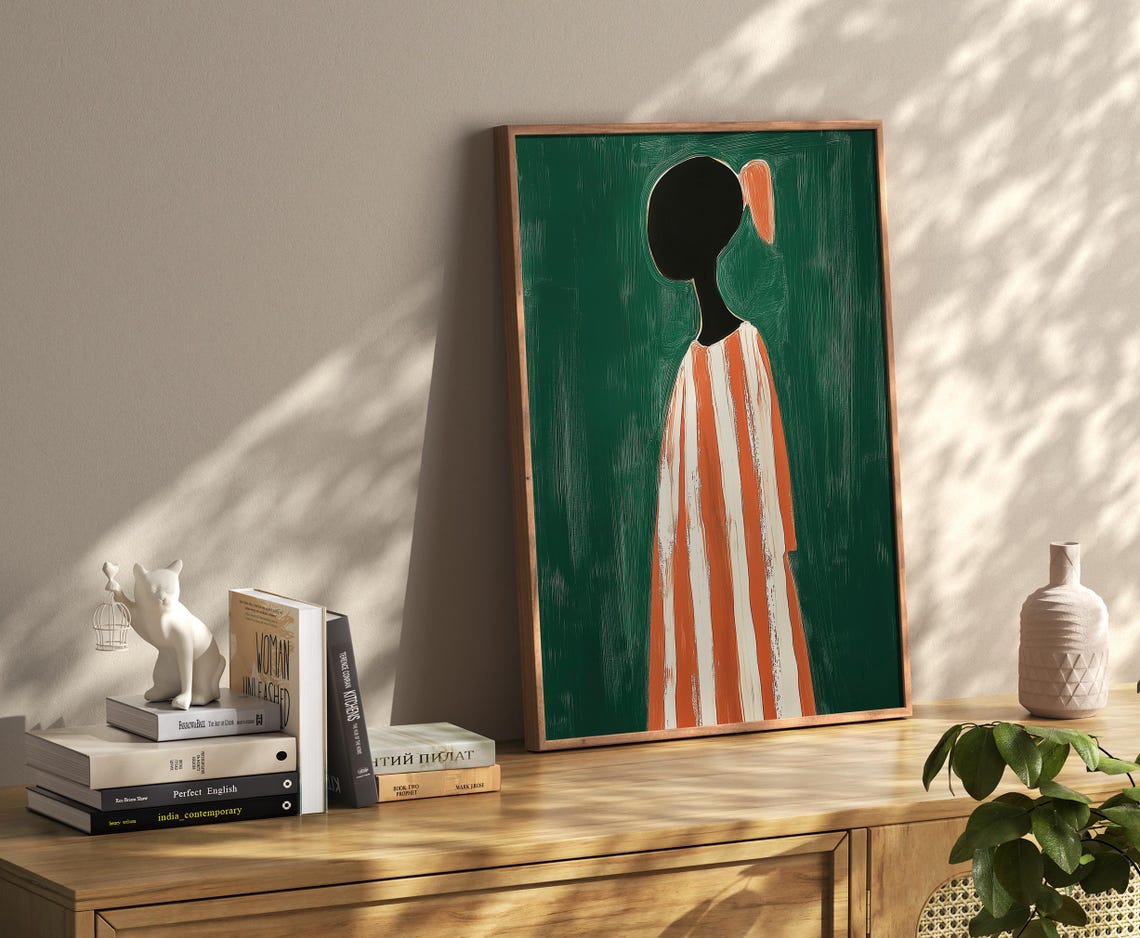 Emerald Green Abstract Woman Minimalist Art Print - Image 4