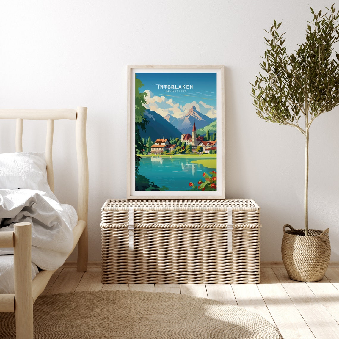 Interlaken Switzerland Alpine Village Lake Peaks Travel Poster - Image 3