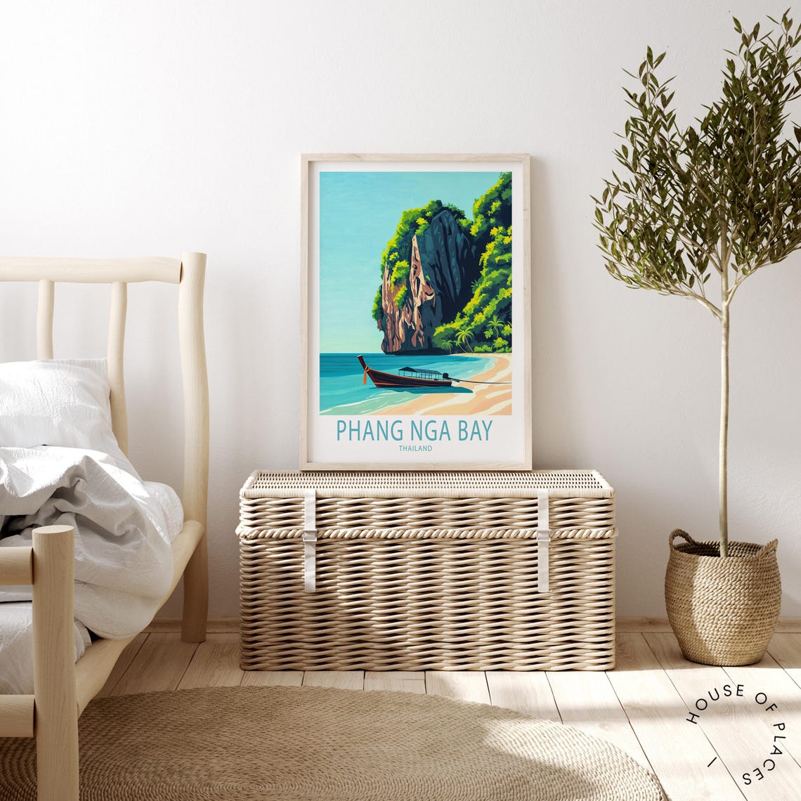 Phang Nga Bay Thailand Limestone Cliff Longtail Boat Beach Poster - Image 2