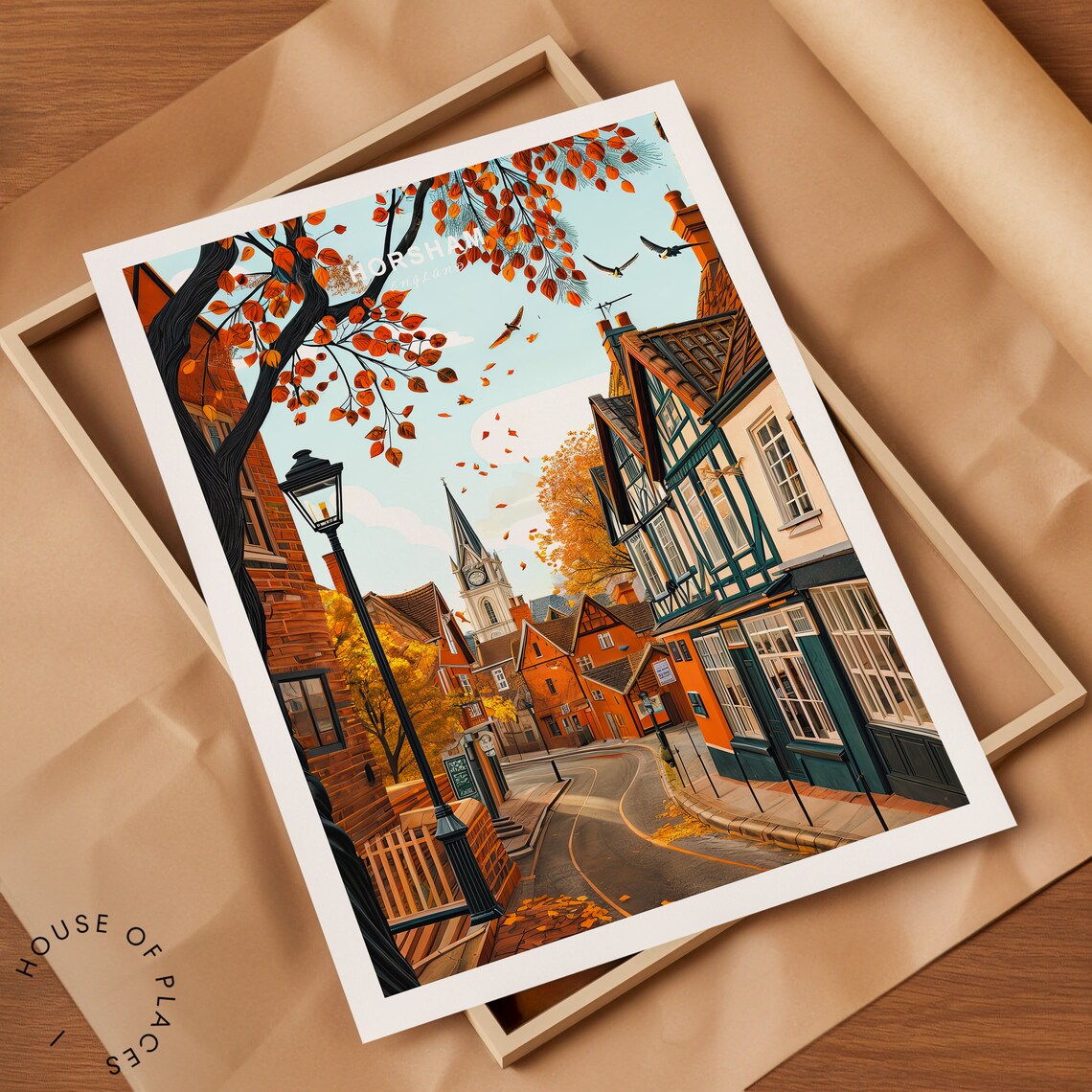 Horsham England Autumn Travel Poster, Custom Print - Image 2