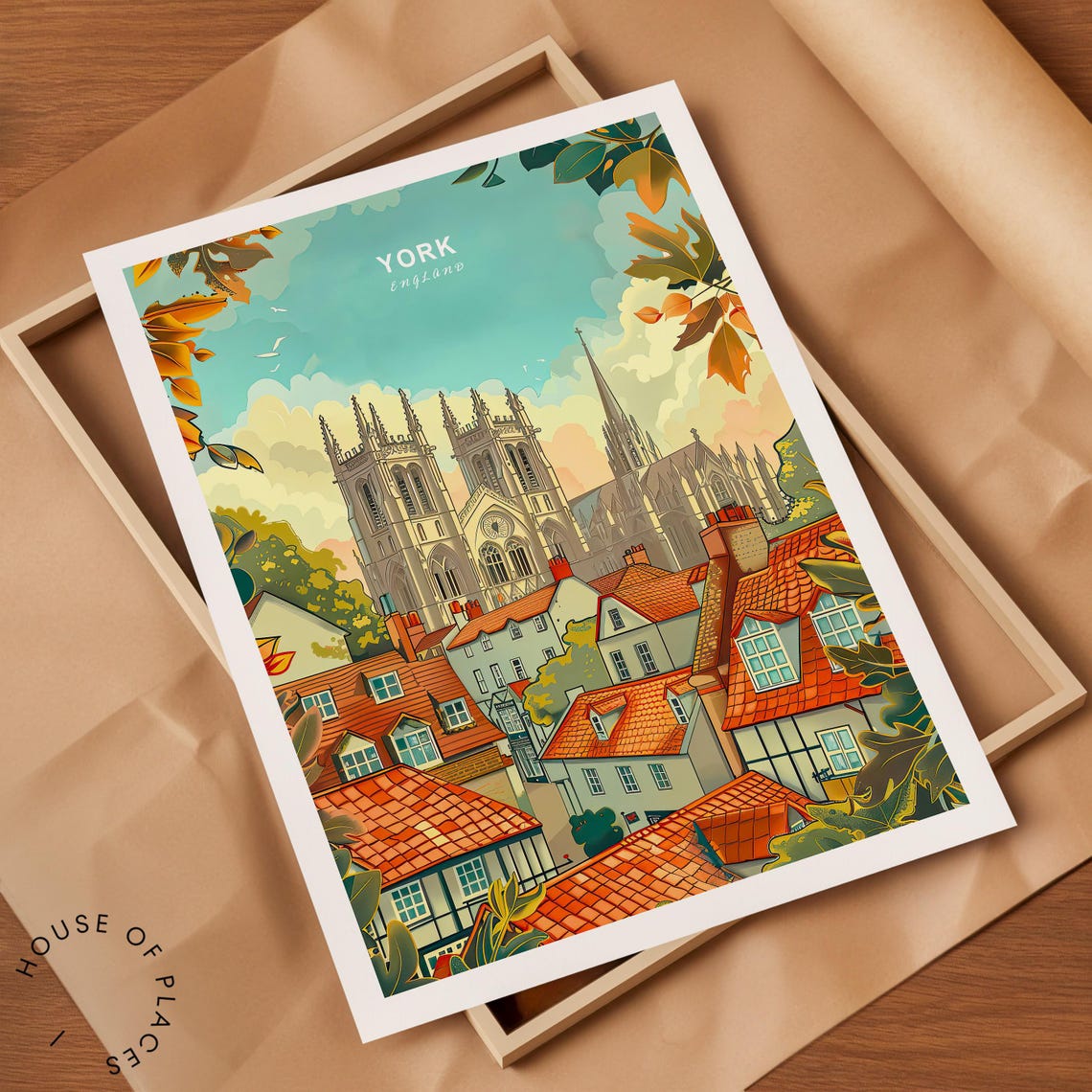 York England York Minster Cathedral Autumn Rooftops Travel Poster - Image 2