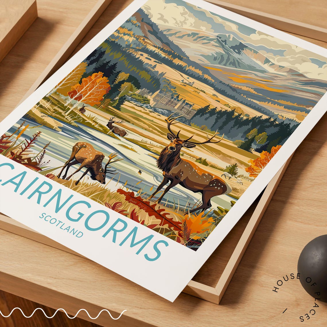 Cairngorms Scotland Red Deer Stags by Highland River Travel Poster - Image 3