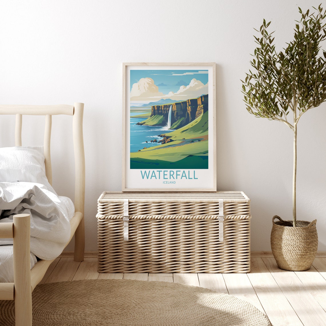 Waterfall Iceland Dramatic Coastal Cliffs Ocean Travel Poster - Image 3