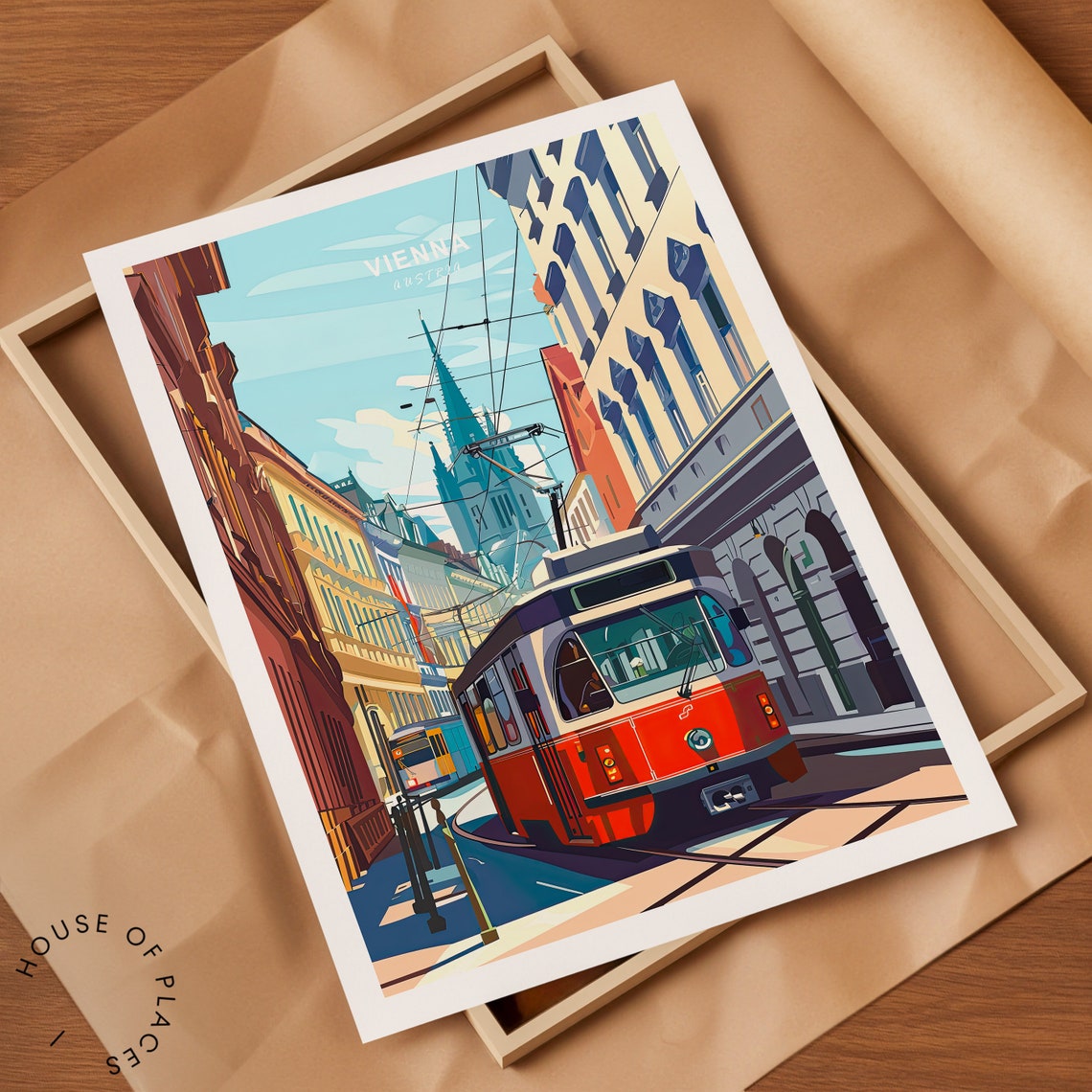 Vienna Austria Old Town Red Tram Skyline Retro Travel Art Poster - Image 2