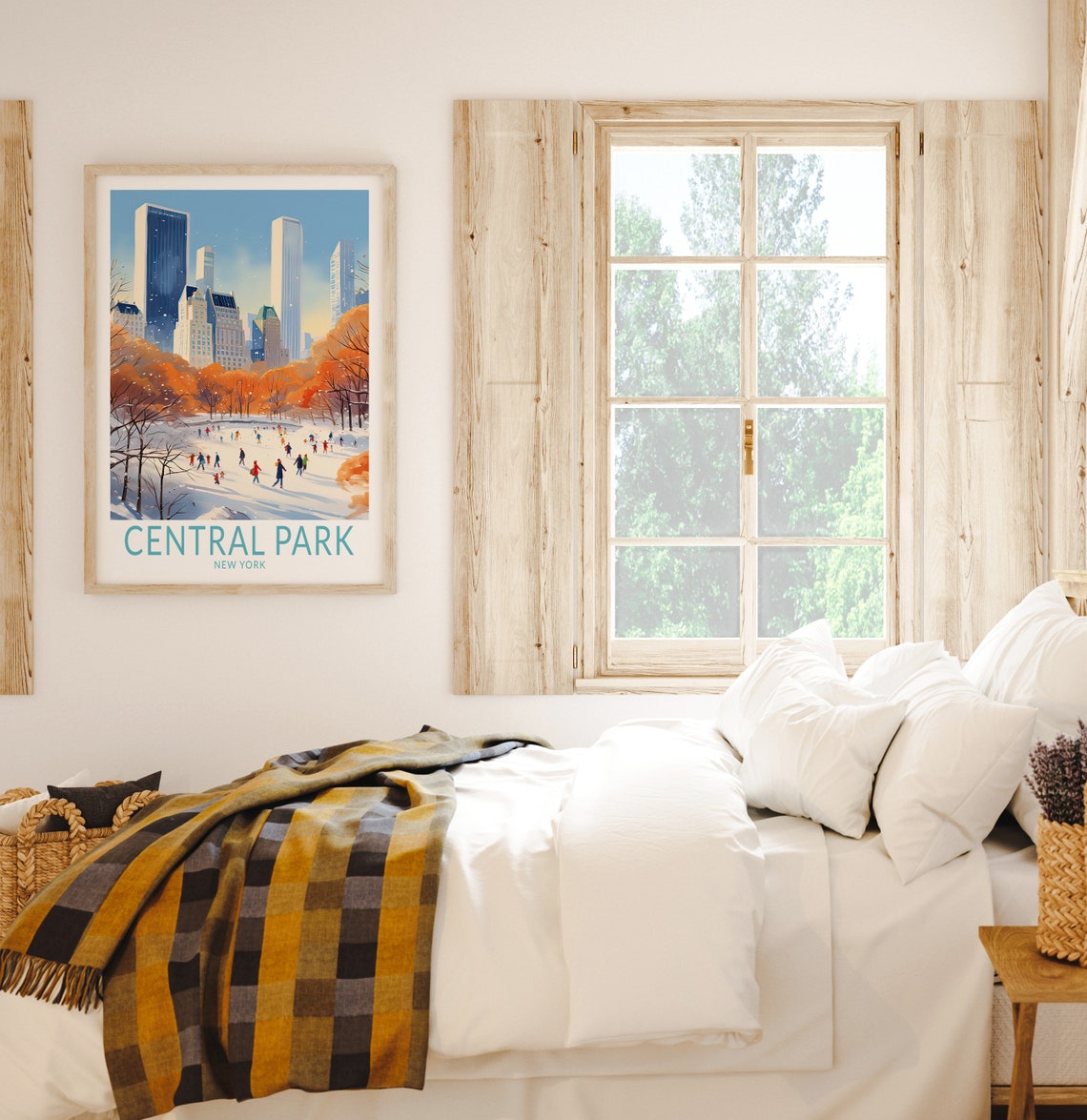 Central Park New York Winter Ice Skating Scene Travel Poster Art - Image 2