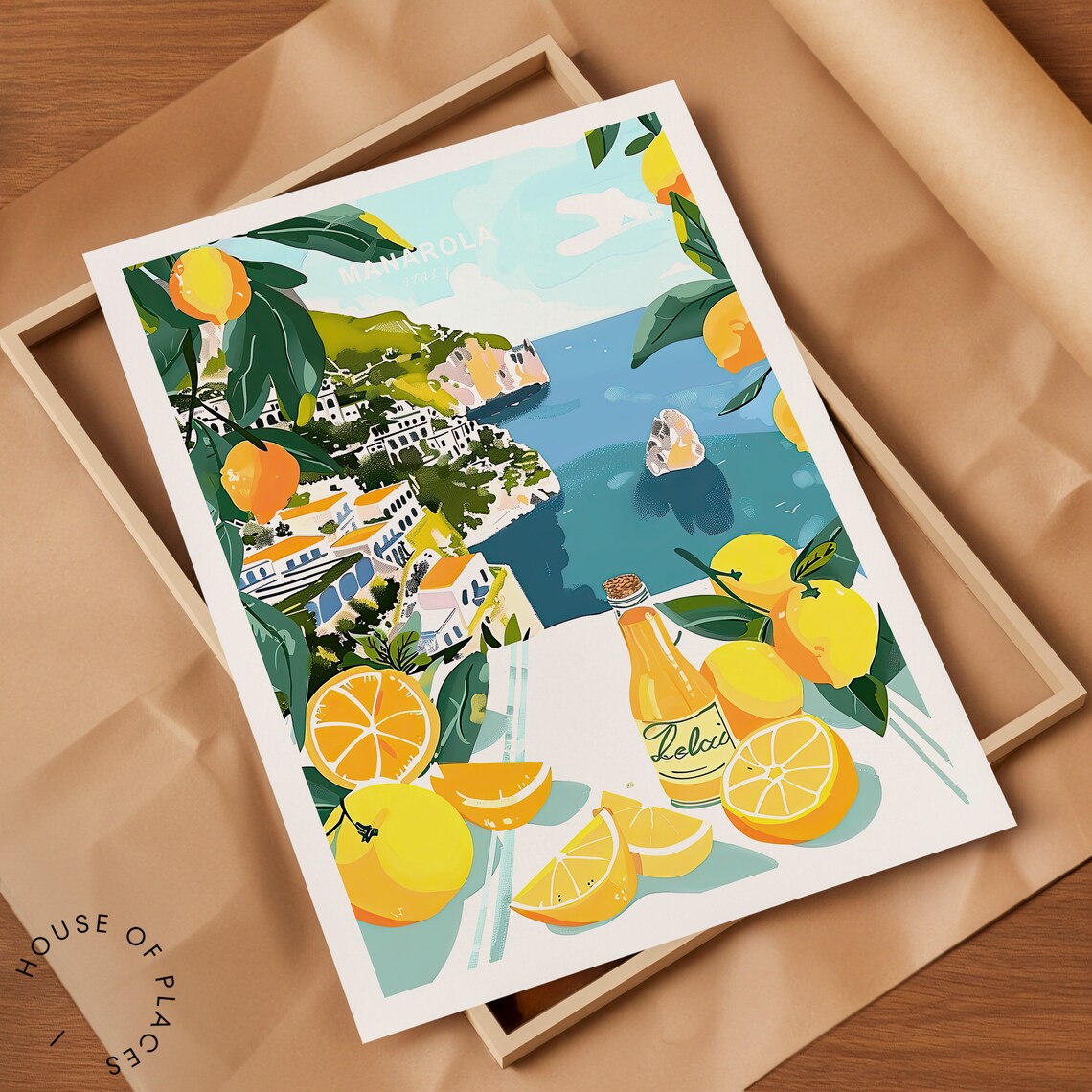 Manarola Italy Lemon Coast Cliffs Village Vintage Travel Poster - Image 2