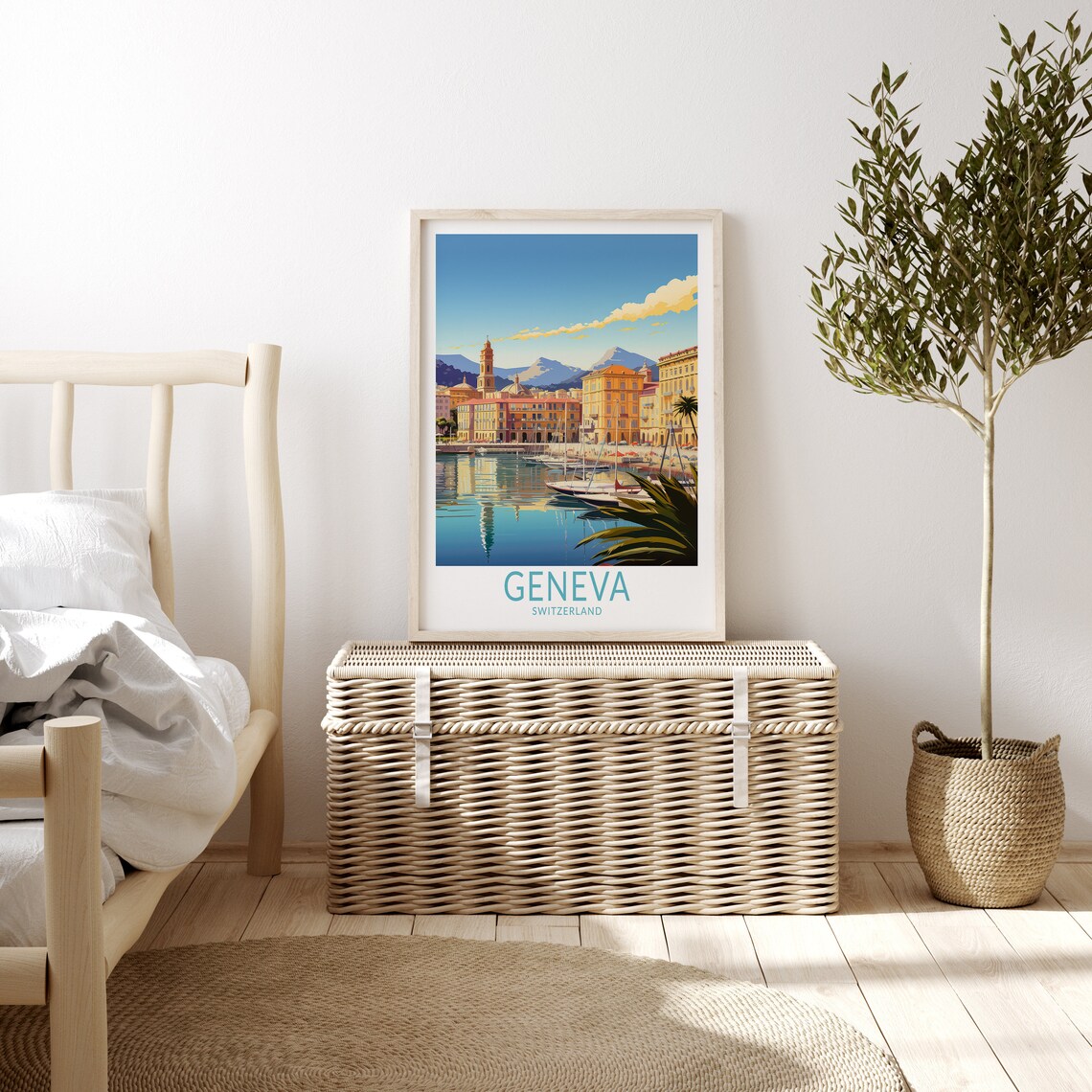 Geneva Switzerland Harbor Waterfront Retro Travel Poster Art - Image 3