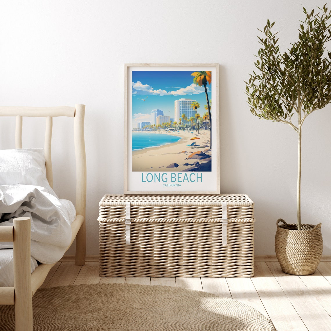 Long Beach California Beach Hotels Palm Umbrella Travel Poster - Image 3