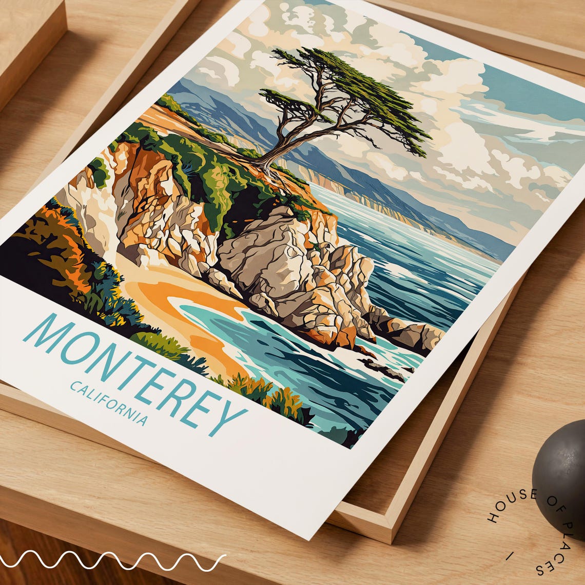 Monterey California Cypress Tree Rocky Cliff Coast Travel Poster - Image 3