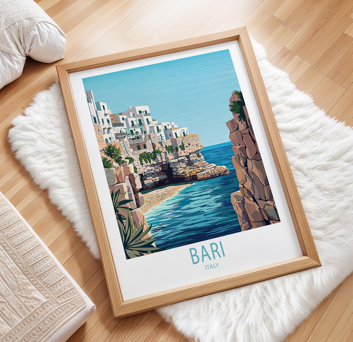 Bari Italy Clifftop Old Town Cove on the Adriatic Sea Poster - Image 3