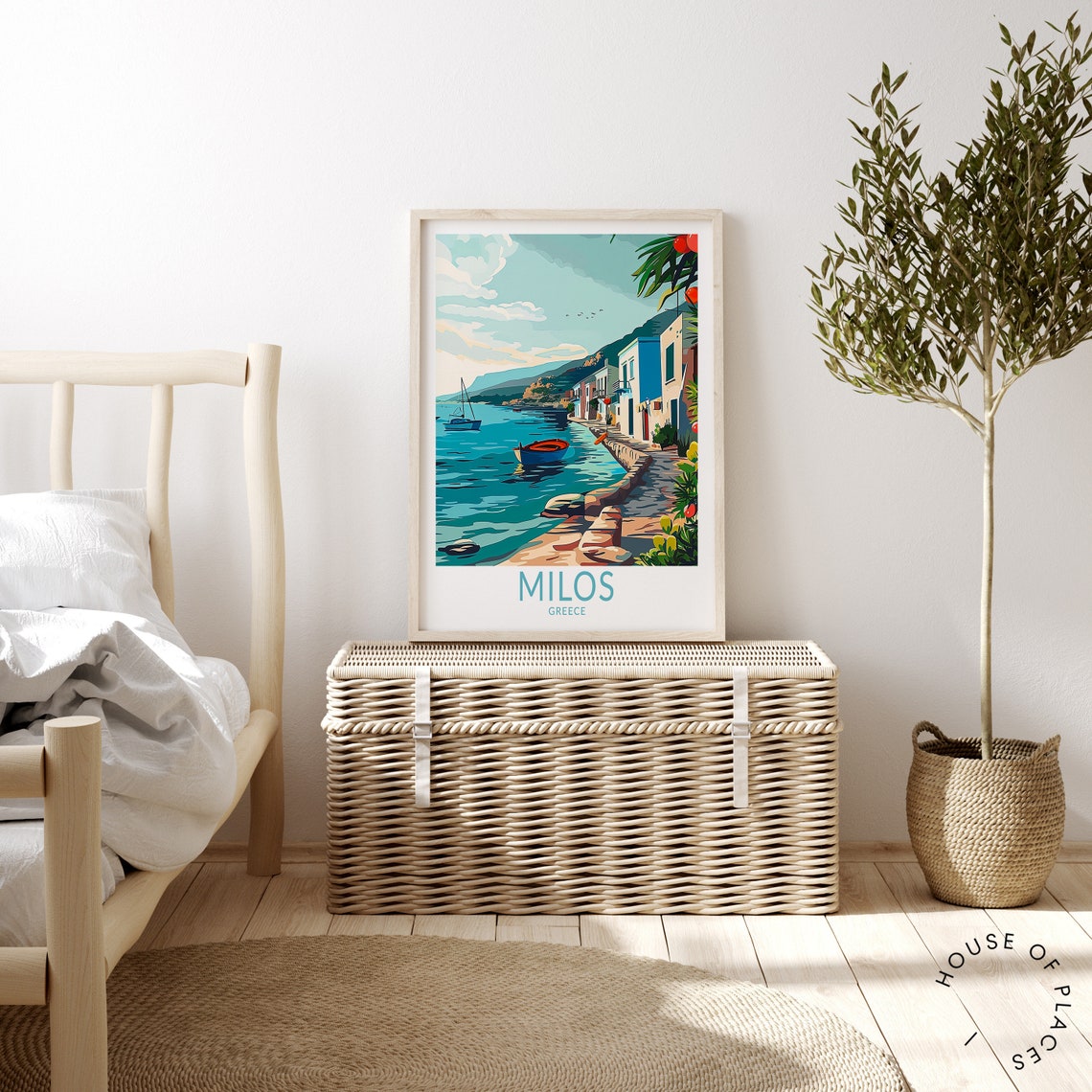 Milos Greece Waterfront Street With Boats Rocky Shore Travel Poster - Image 4