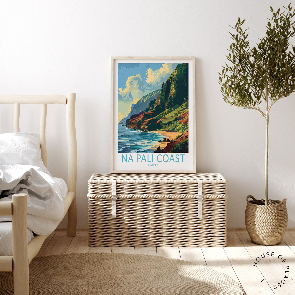 Na Pali Coast Hawaii Beach Waves Golden Shore Retro Travel Poster - Image 4