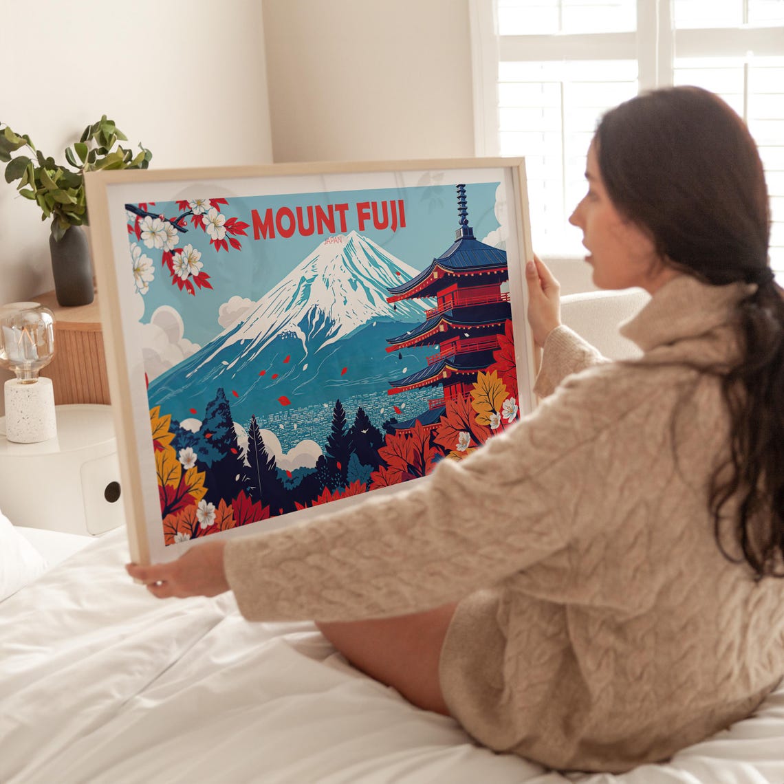 Mount Fuji Japan Cherry Blossoms Beside the Red Pagoda and Peak Poster - Image 2