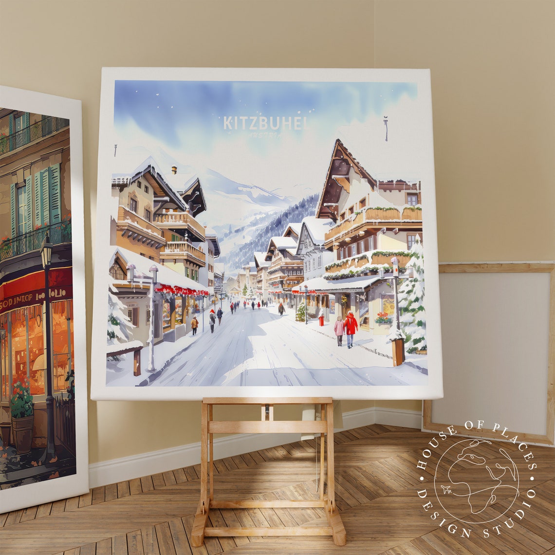 Kitzbuhel Austria Snowy Winter Town Street Square Travel Poster - Image 2