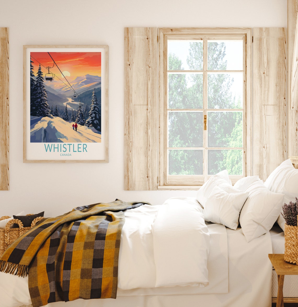 Whistler Canada Ski Slopes at Sunset With Gondola Winter Travel Poster - Image 2