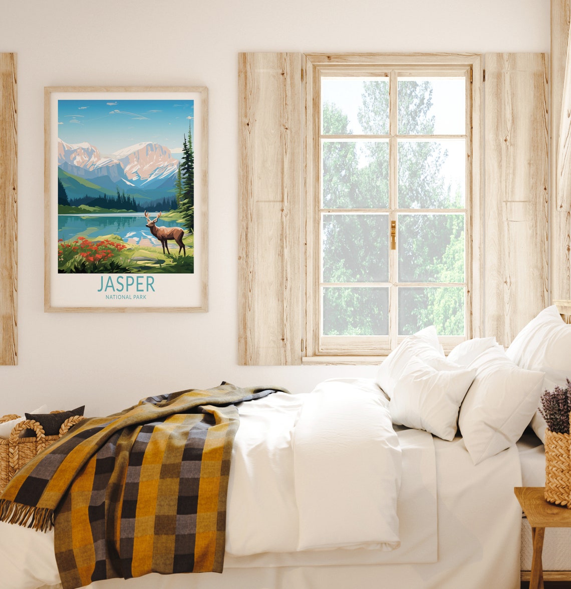 Jasper National Park Elk by the Lake With Snowy Peaks Poster - Image 2