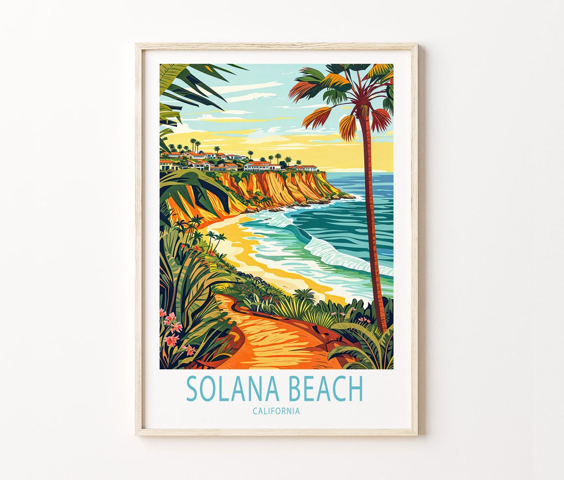 Solana Beach California Palm Framed Ocean Bluff Coast at Dusk Poster - Image 3