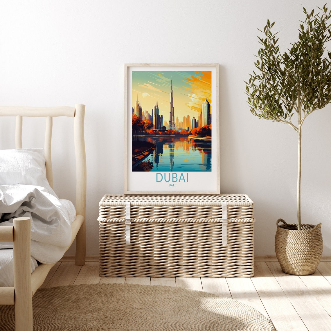Dubai UAE Burj Khalifa Sunset Skyline Reflection Travel Poster - Image 3