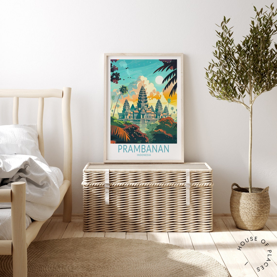 Prambanan Indonesia Temple Daytime Palm Trees Travel Art Poster - Image 3