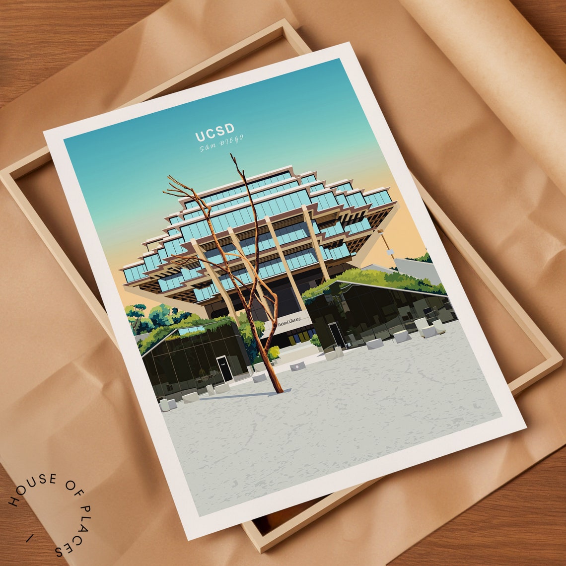 UCSD Geisel Library San Diego Campus Architecture Travel Poster - Image 2