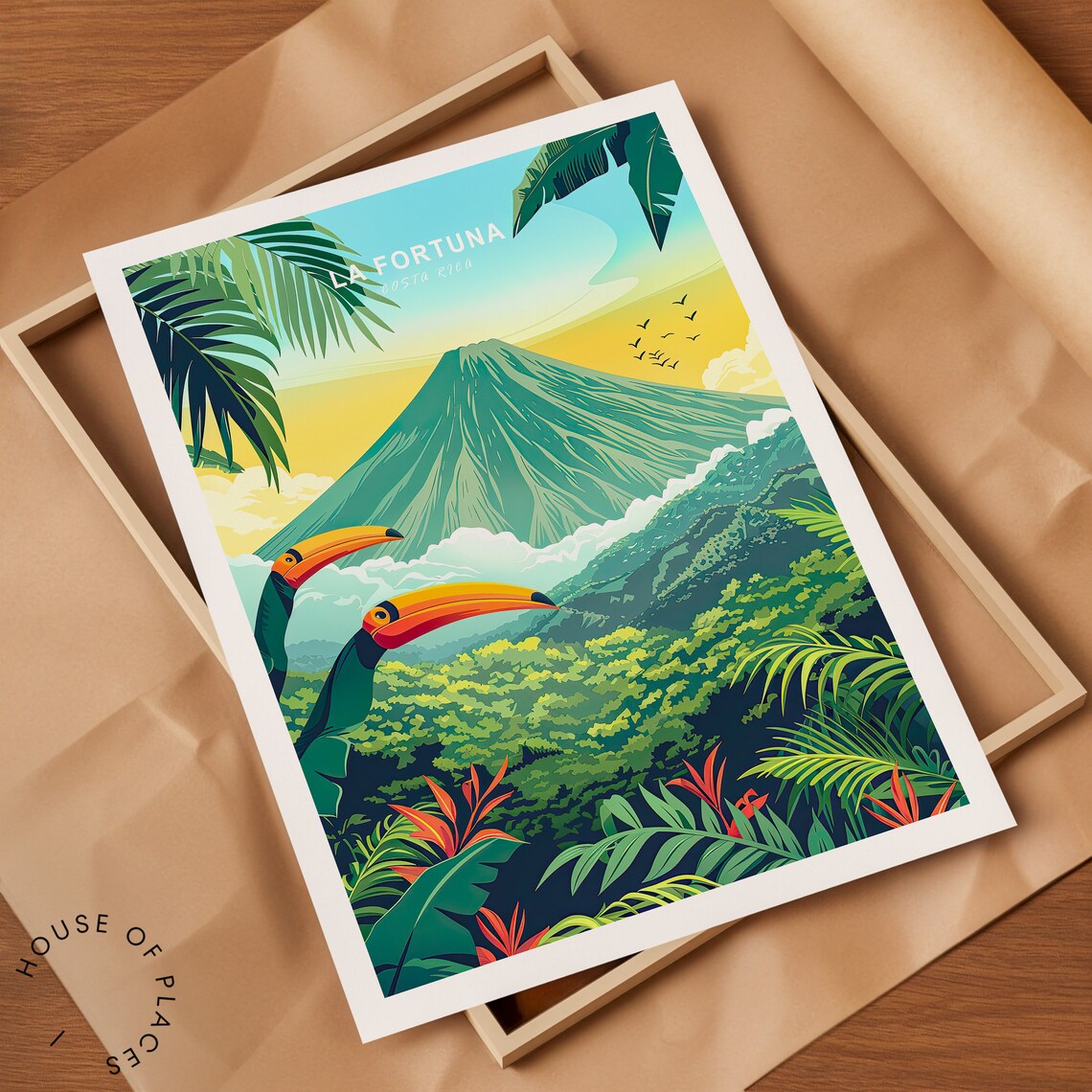 La Fortuna Costa Rica Volcano With Toucans Jungle Travel Poster - Image 2