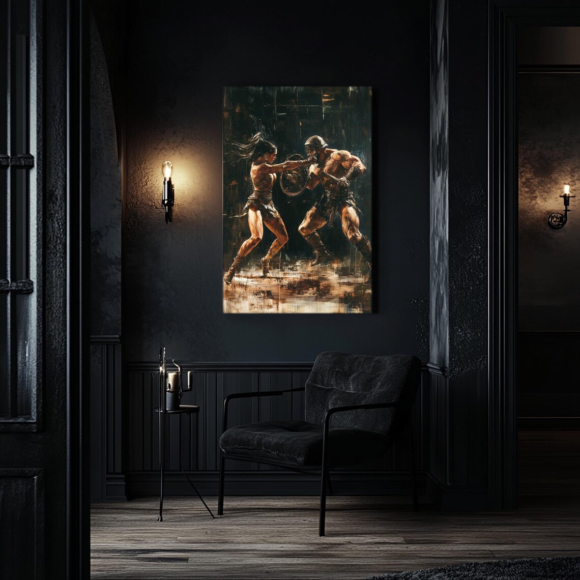 Gladiators Male Vs Female, Fantasy Art Print - Image 4