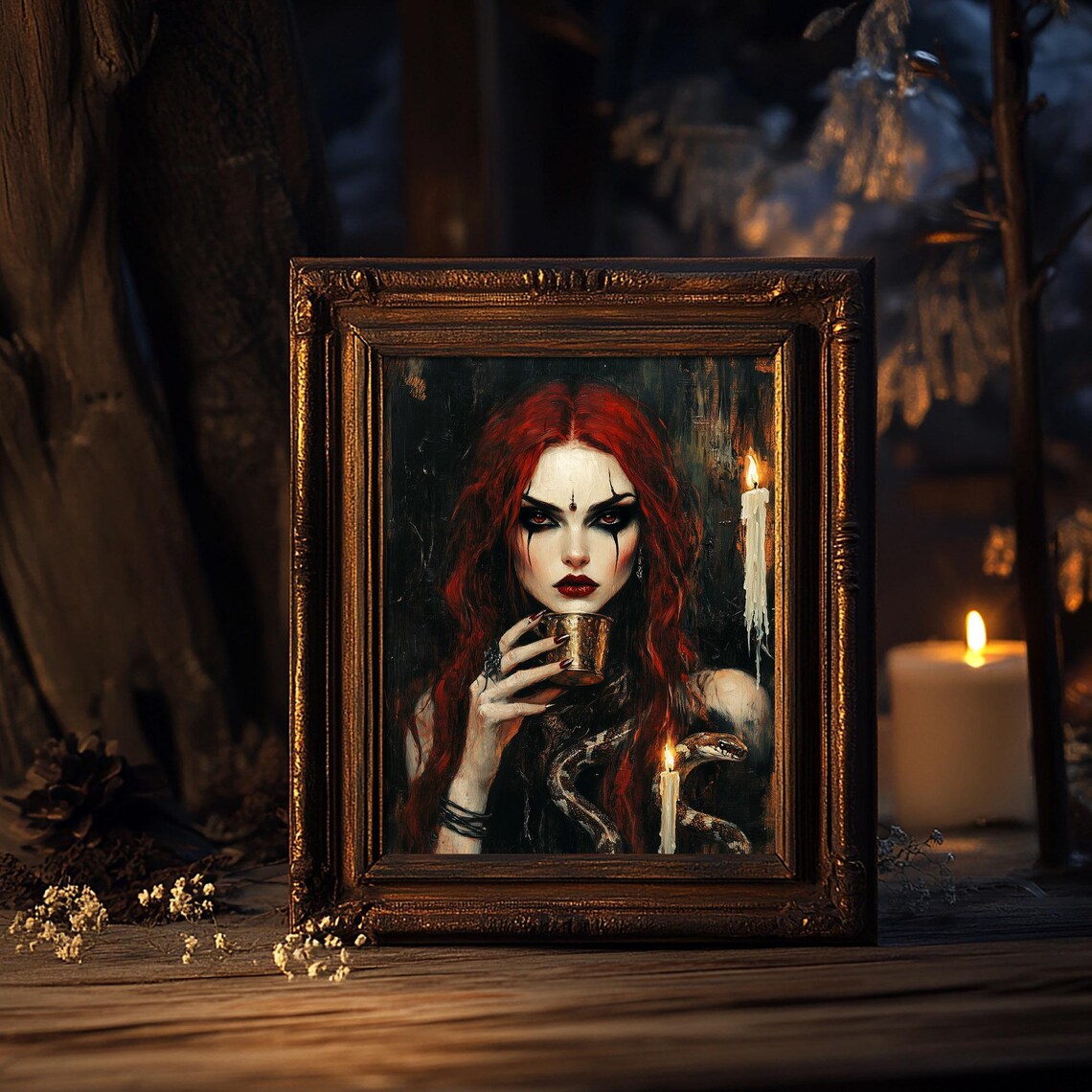 Redhead Witch Cup Snake Gothic Fantasy Art Print - Image 6