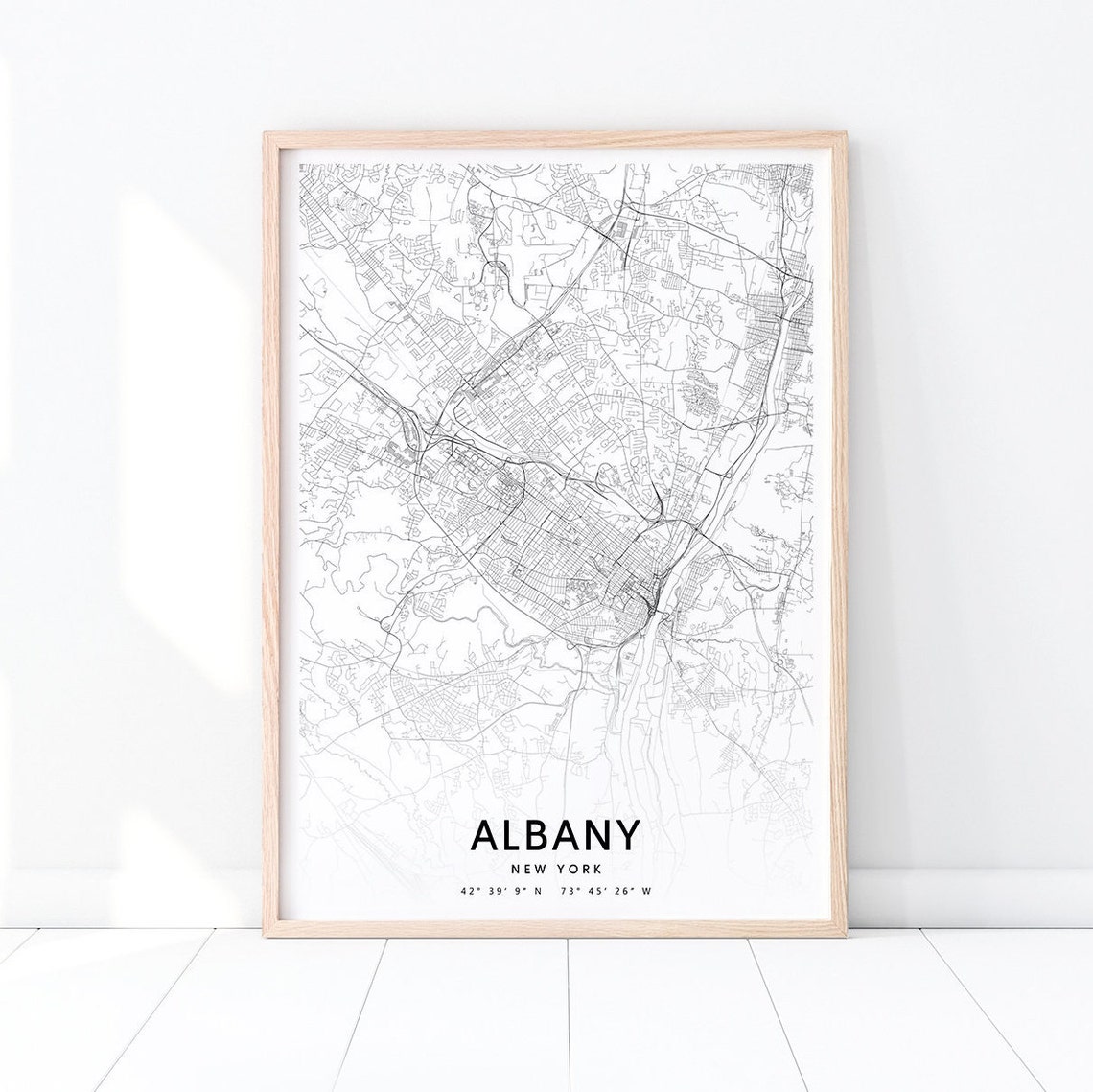 Albany New York Minimalist Black and White City Street Map Poster