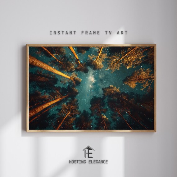Starry Night Forest Frame Tv Art Nature Landscape With Celestial Glow Starry Sky Forest Decor For Frame Tvs