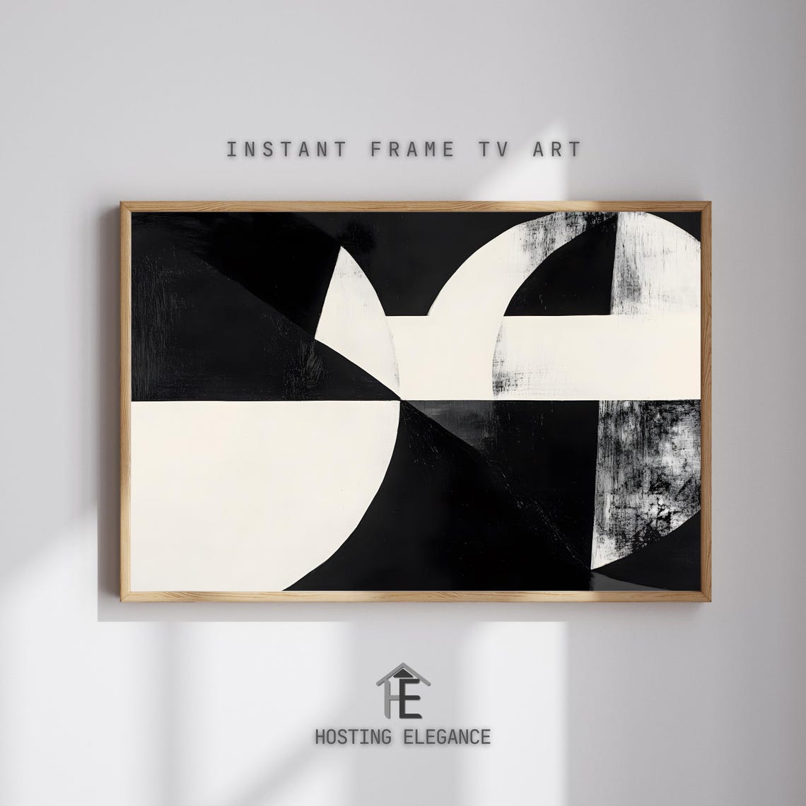 Minimalist Abstract Black And White Tv Art Frame Tv Artwork Bold Geometric Shapes With Modern Design Monochrome Wall Decor