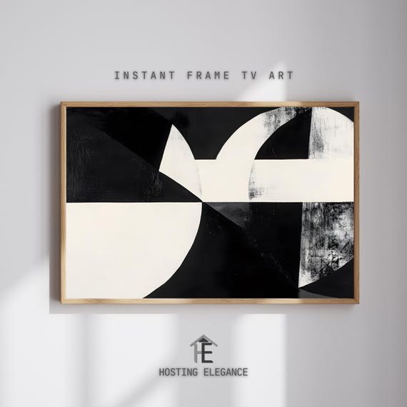 Minimalist Abstract Black And White Tv Art Frame Tv Artwork Bold Geometric Shapes With Modern Design Monochrome Wall Decor