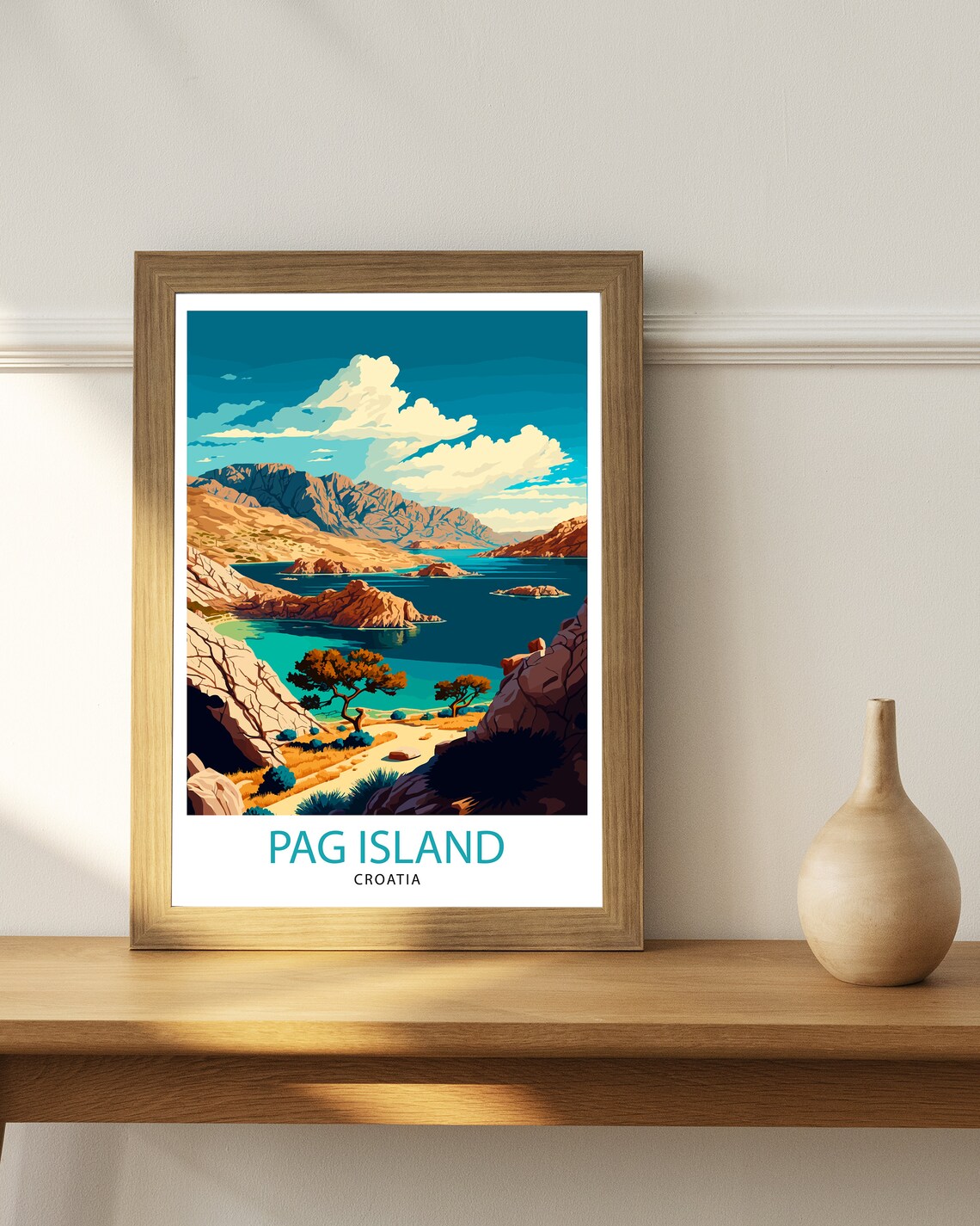 Pag Island Croatia Rocky Coves Turquoise Water Vintage Travel Poster - Image 3