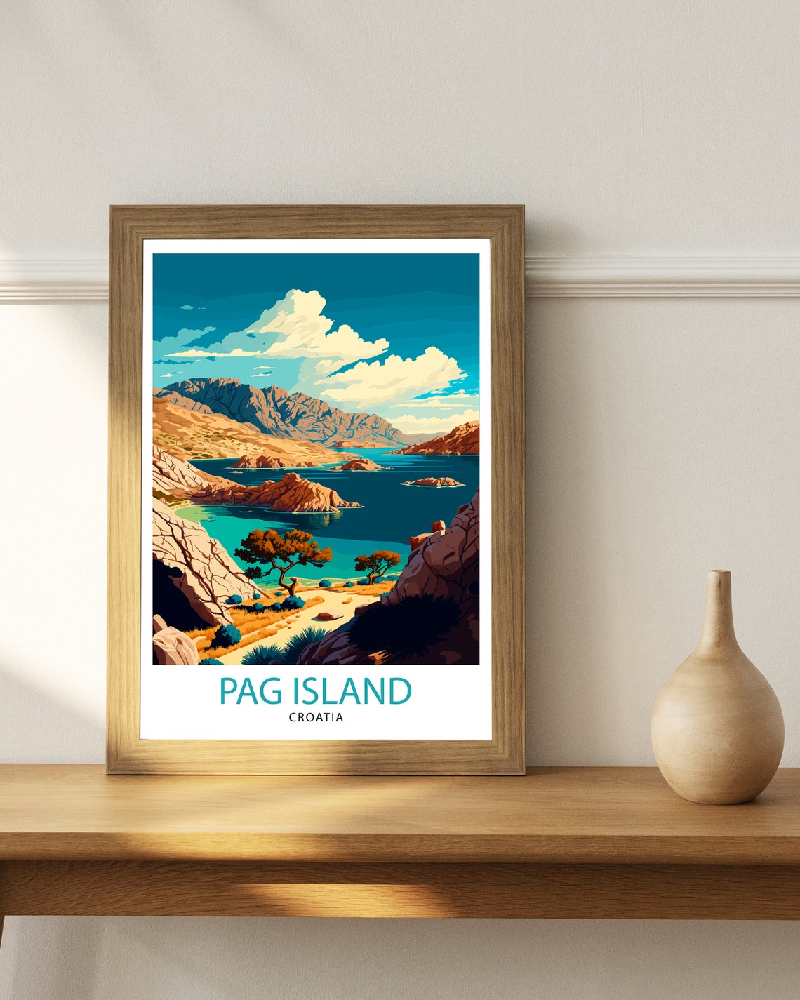 Pag Island Croatia Travel Print Pag Island Wall Decor Pag Island Home Living Decor Pag Island Illustration Travel Poster Gift For Pag Island - Image 3