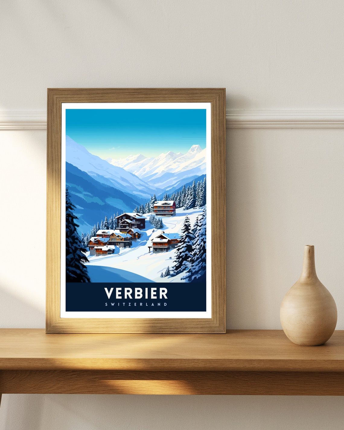 Verbier Switzerland Alpine Chalet Village Snow Pines Ski Poster - Image 3