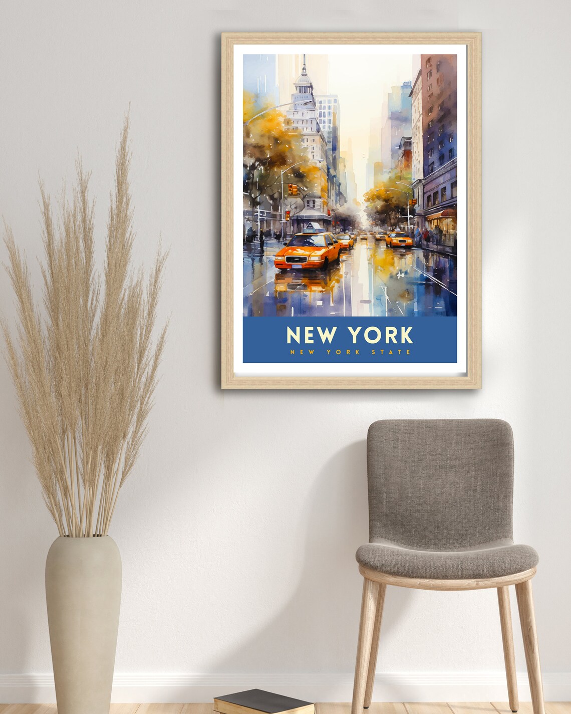 New York City Manhattan Yellow Cab Street Watercolor Scene Poster - Image 3