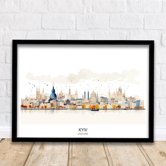 Kyiv Ukraine Watercolor Skyline Cityscape Europe Historic City Travel Poster
