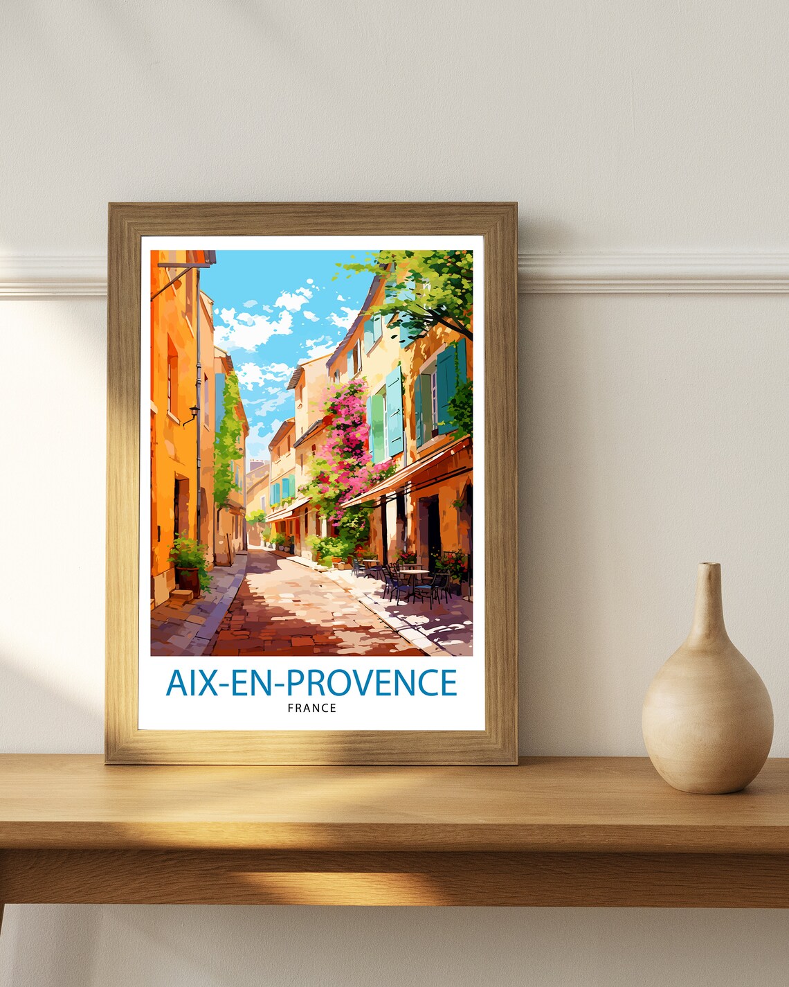 Aix en Provence France Sunlit Old Street Bougainvillea Travel Poster - Image 3