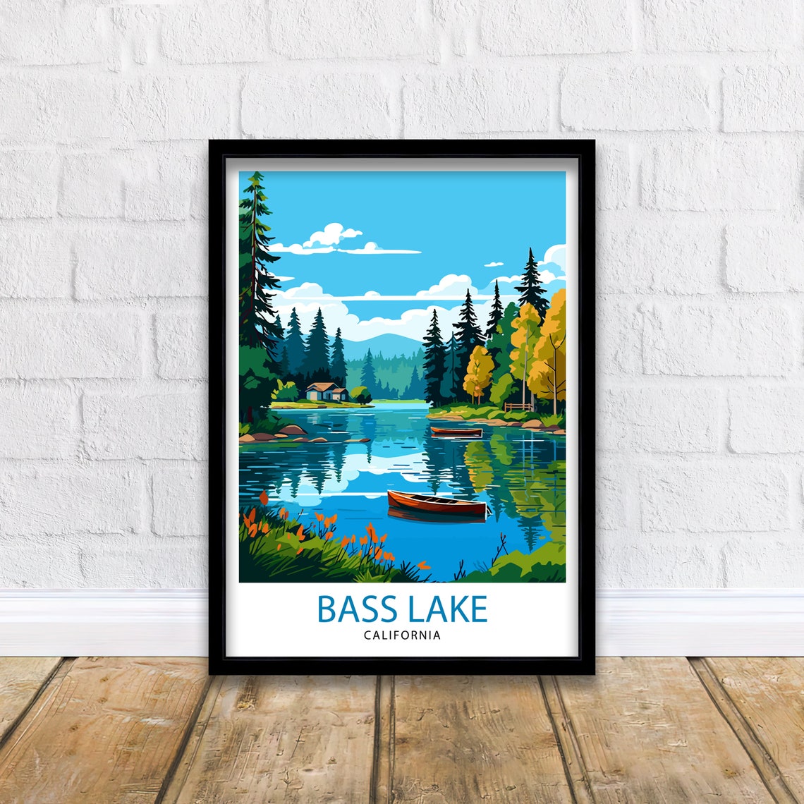 Bass Lake California Travel Print Bass Lake Wall Decor Bass Lake Home Living Decor Bass Lake California Illustration Travel Poster Gift