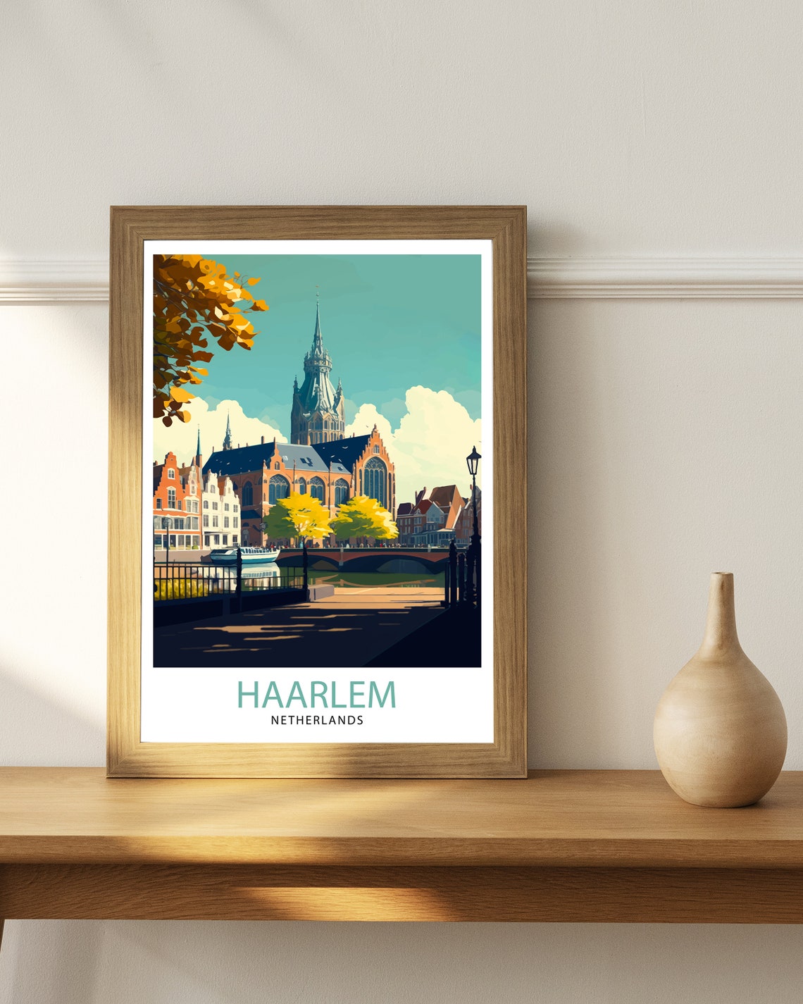 Haarlem Netherlands Church Canal Bridge Vintage Travel Poster - Image 2