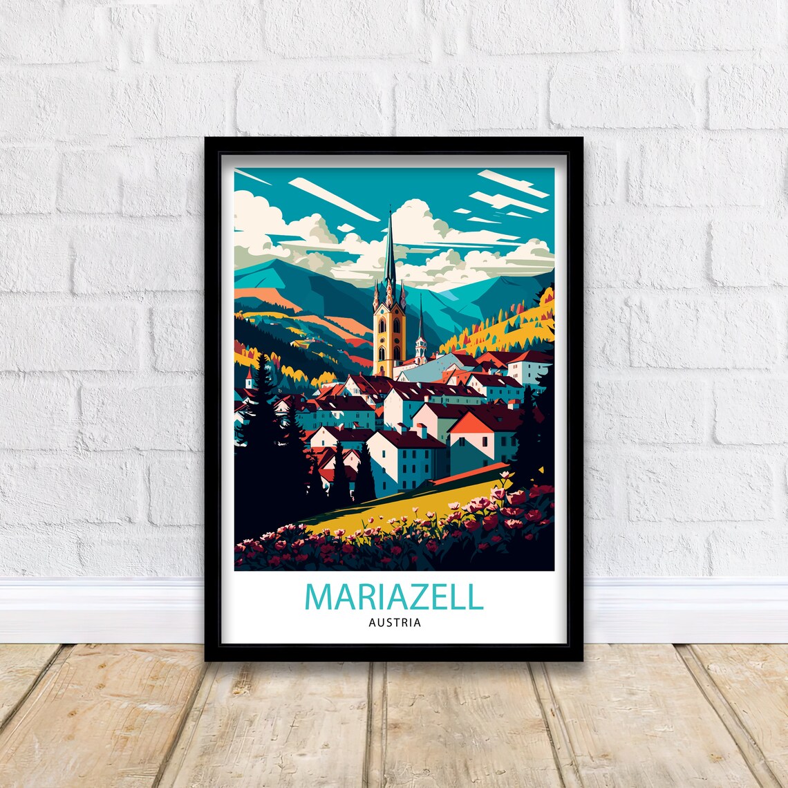 Mariazell Austria Hill Town Church Spire Vintage Travel Poster - Image 2