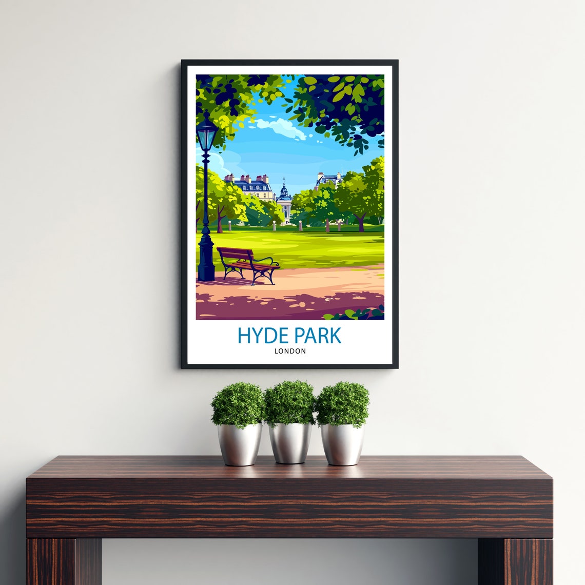 Hyde Park London Bench Lamp Post Green Lawn Vintage Travel Poster - Image 3