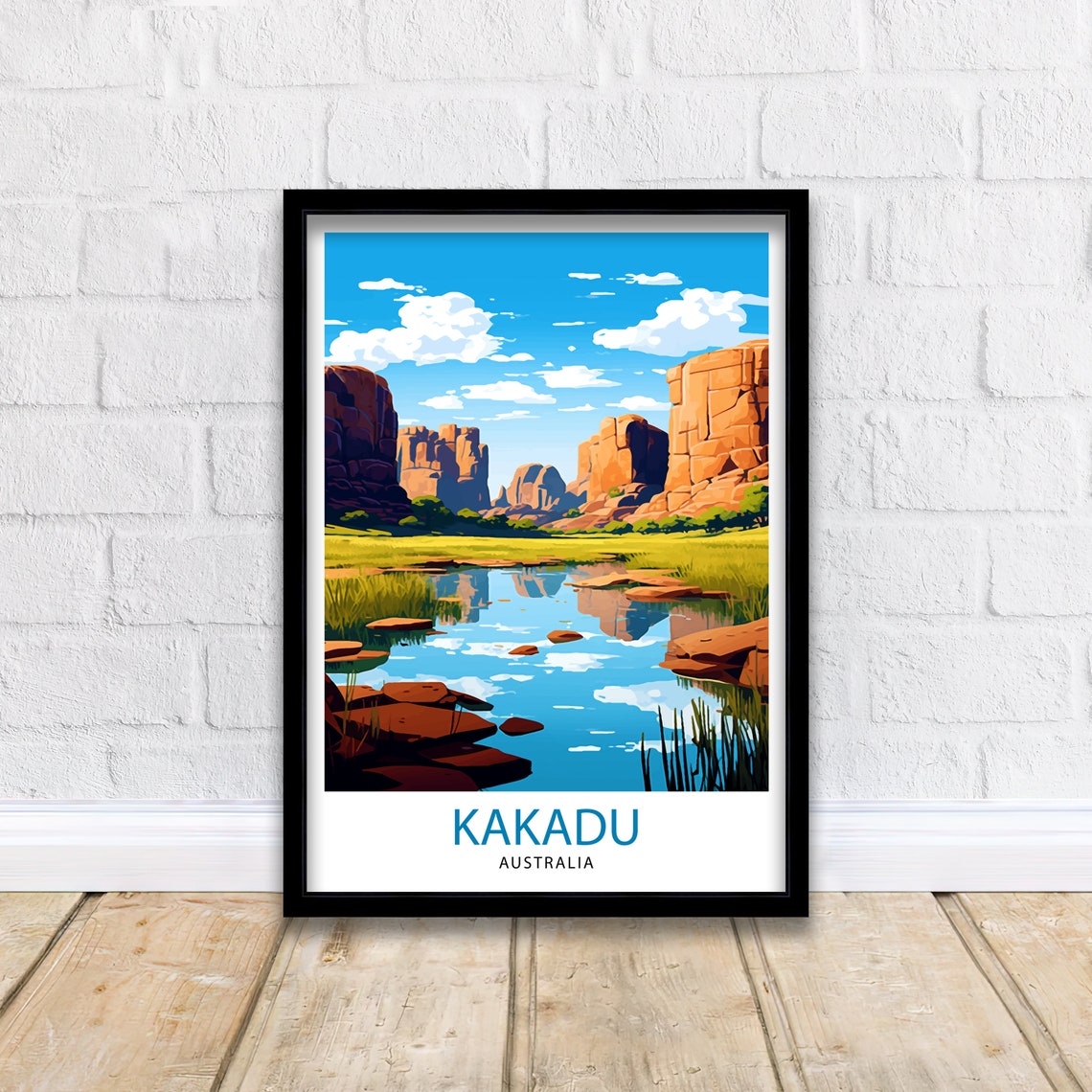 Kakadu Australia Red Rock Escarpments Wetland Reflection Art Poster - Image 2