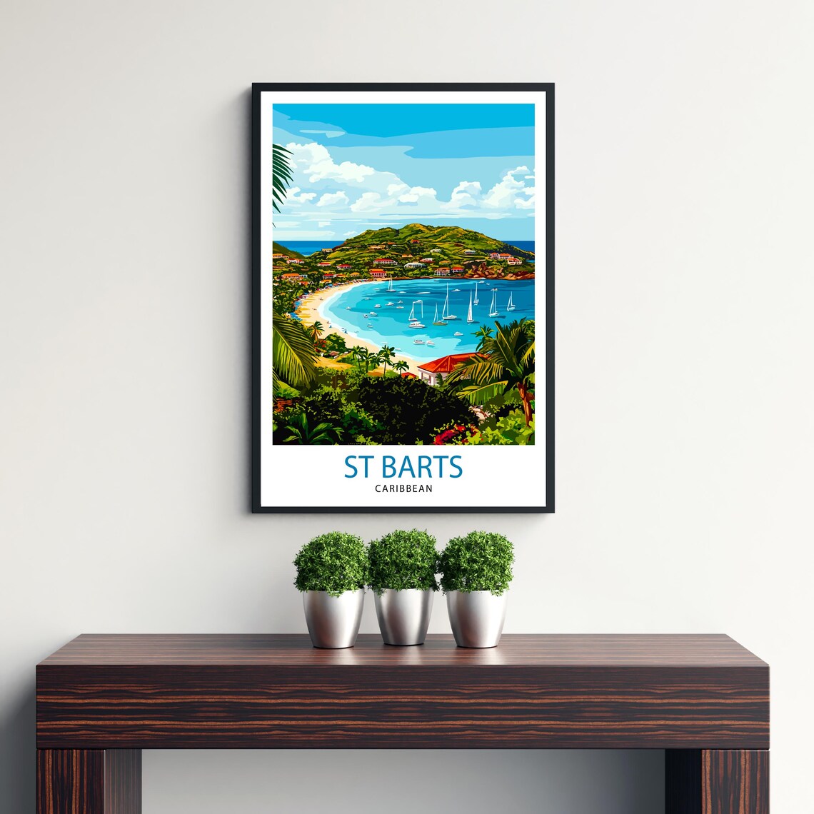 St Barts Caribbean Tropical Beach Bay Sailboats Travel Poster - Image 3