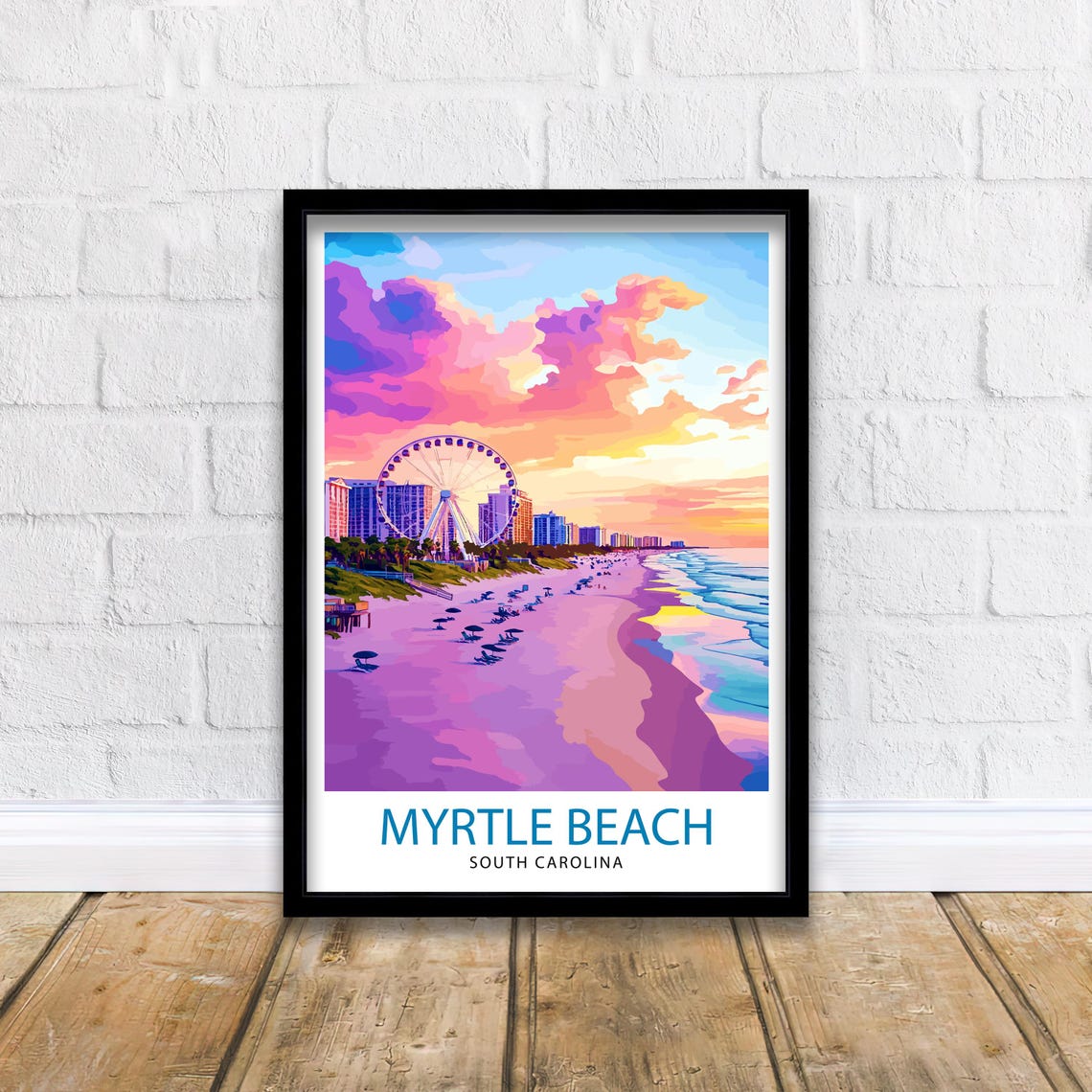 Myrtle Beach South Carolina Sunset Ferris Wheel Scene Poster - Image 3