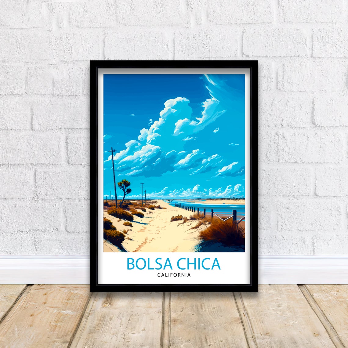 Bolsa Chica California Dune Beach Fence Vintage Travel Poster - Image 2