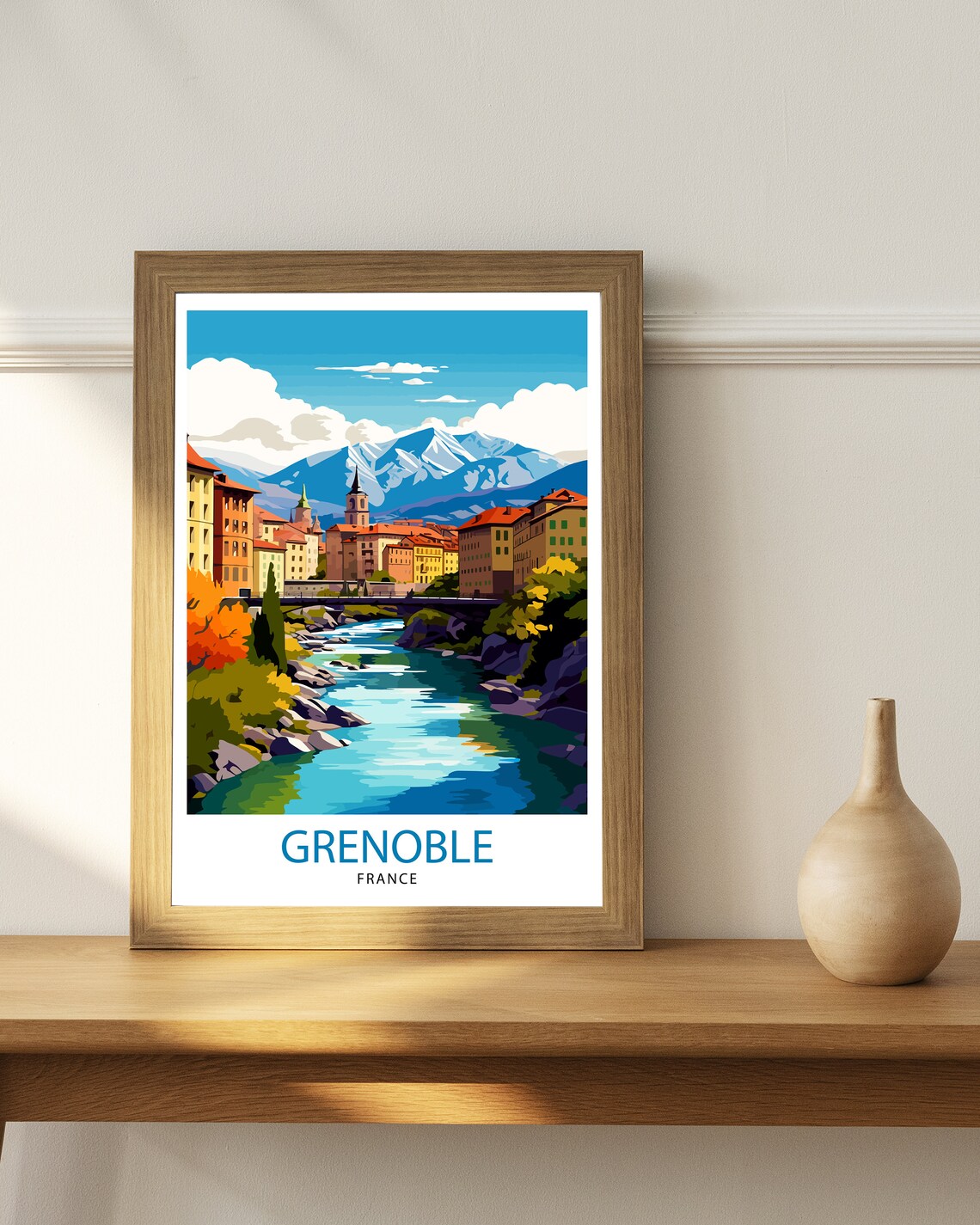 Grenoble France Alpine City and Mountain River Landscape Poster - Image 3